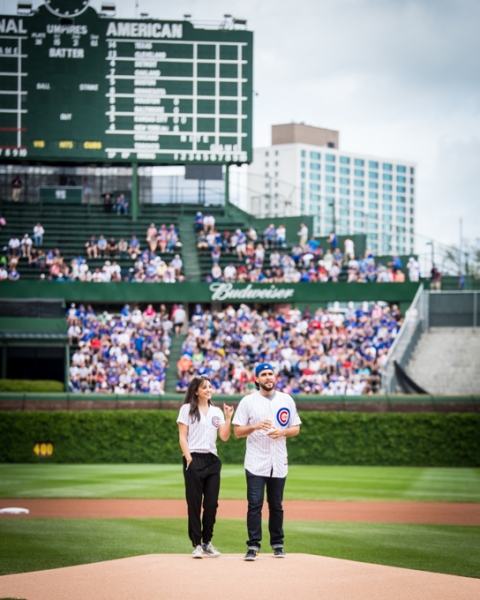 Exclusive Photo Coverage: ON YOUR FEET Stars Ana Villafañe and Josh Segarra Throw Out First Pitch at Chicago Cubs Game  Image