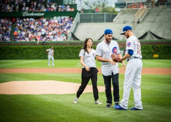 Exclusive Photo Coverage: ON YOUR FEET Stars Ana Villafañe and Josh Segarra Throw Out First Pitch at Chicago Cubs Game  Image