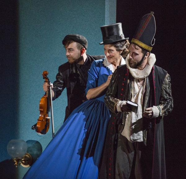 Daniel Petzold as Fabian, Amy Aquino as Maria, and Manoel Felciano as Feste Photo