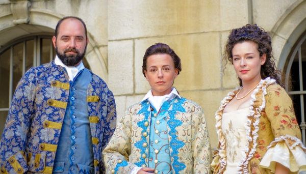 Chad Gowen Spear (Bernard), Amber Marie Flores (Constance), and Marianne Galloway (Ju Photo