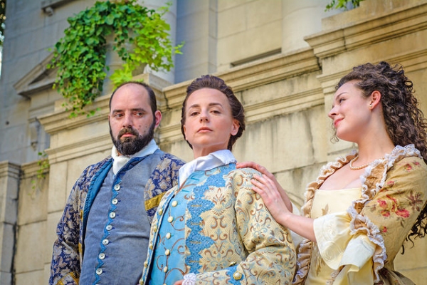 Chad Gowen Spear (Bernard), Amber Marie Flores (Constance), and Marianne Galloway (Ju Photo