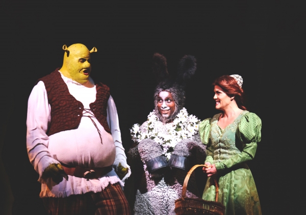 T.J. Dawson as Shrek, Cornelius Jones, Jr. as Donkey and Michelle London as Princess  Photo