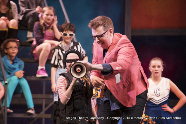 Sophia Farrell as Mae with Brent Teclaw as Mr. Scary in Junie B. Jones the Musical at Photo