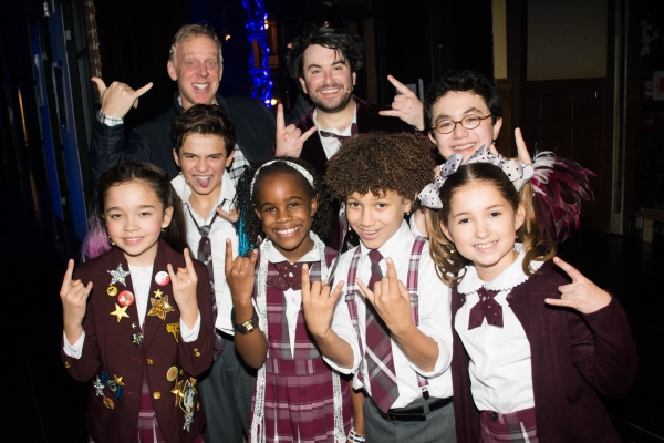 Mike White, Alex Brightman, and the School of Rock Kids Photo