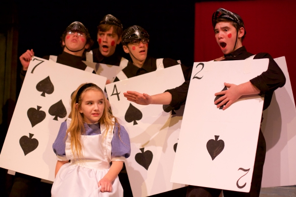Faith Flanagan (front) as Alice, Ryan Fitzgerald as the 7 of Spades, Jack Harding as  Photo