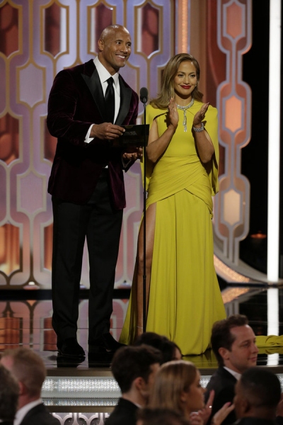 73rd ANNUAL GOLDEN GLOBE AWARDS -- Pictured: (l-r) Dwayne Johnson, Jennifer Lopez, Pr Photo