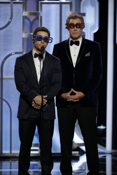 73rd ANNUAL GOLDEN GLOBE AWARDS -- Pictured: (l-r) Mark Wahlberg, Will Ferrell, Prese Photo