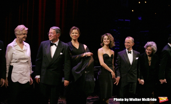 Angela Lansbury, Brian Bedford & Annette Bening.during the Curtain Call for The Actors Fund One Night Only Benefit of ALL ABOUT EVE at the Eugene O''Neill Theatre in New York City..November 10, 2008. at 