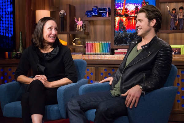 WATCH WHAT HAPPENS LIVE -- Episode 13015 -- Pictured: (l-r) Laurie Metcalf, Aaron Tve Photo