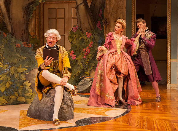 Michael Goldstrom as Mondor, Amelia Pedlow as Lucille, and Cary Donaldson as Dorant Photo