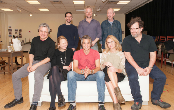 (front row) Director Neil Pepe, Adelaide Clemens, Timothy Olyphant, Jenn Lyon, playwr Photo
