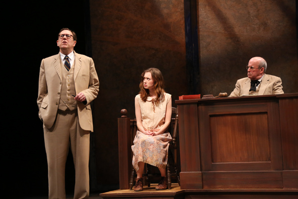 Skip Greer as Atticus Finch, Sallie Koenig as Mayella Ewing, Robert Rutland as Judge  Photo