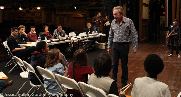 Andrew Lloyd Webber speaks with some School of Rock auditionees Photo