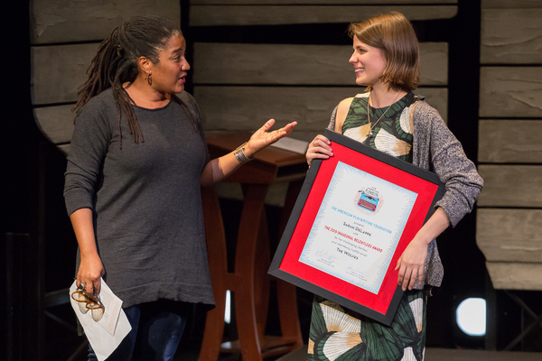  Lynn Nottage presents Sarah DeLappe with the 2015 Relentless Award Photo