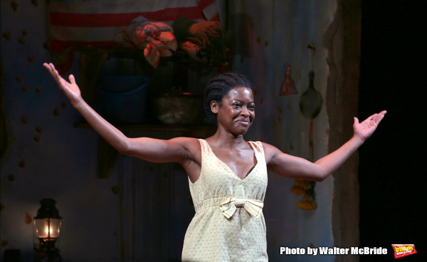 Pascale Armand onstage during the 'Eclipsed' broadway opening night curtain call at T Photo