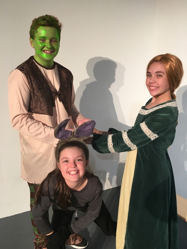 Shrek (Ashley Garner), Donkey (Saoirse Gerrish) and Princess Fiona (Stephanie Shaw)  Photo