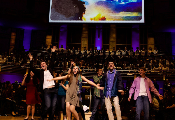 Amanda Yuan (partially obscured), Bobby Gallagher, Julia Fanzares, Ethan Miller (in r Photo