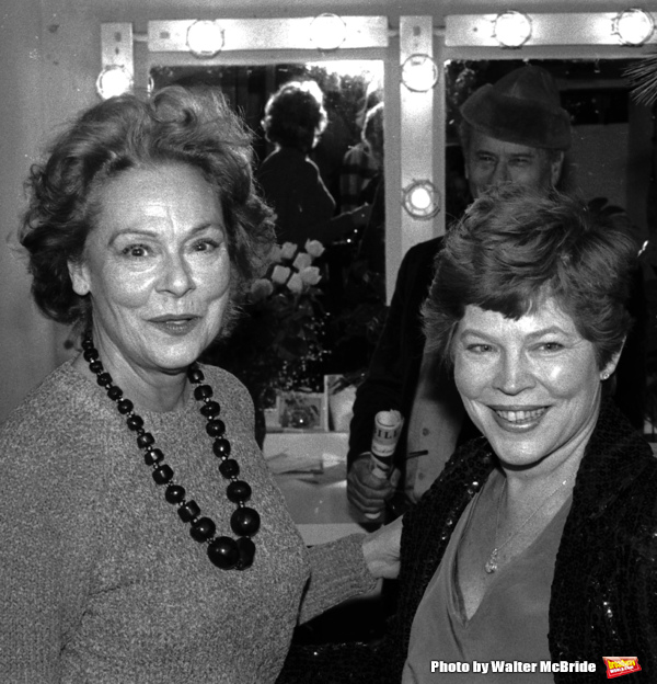 Eli Wallach & Anne Jackson visit Irene Worth starring in  Ibsen's ''John Gabriel Borkman.'' Backstage on Opening Night at Circle in the Square Theatre inNew York City. 12/18/1980 at 