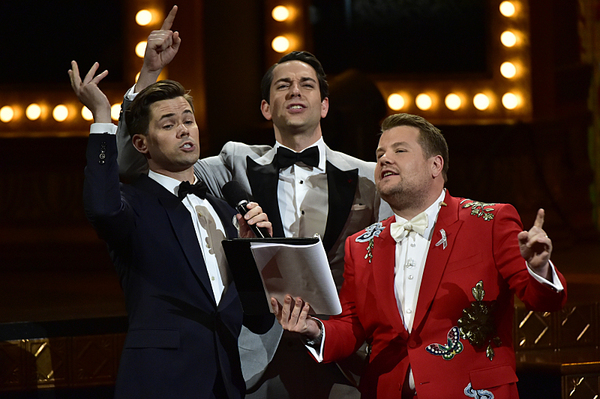 Andrew Rannells, Zachary Levi, and James Corden Photo