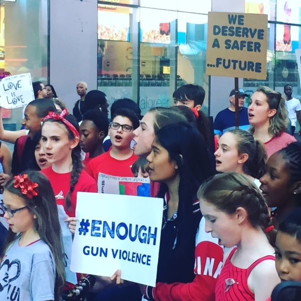 Young people from the Broadway community sing John Lennon's 'Imagine' for peace Photo