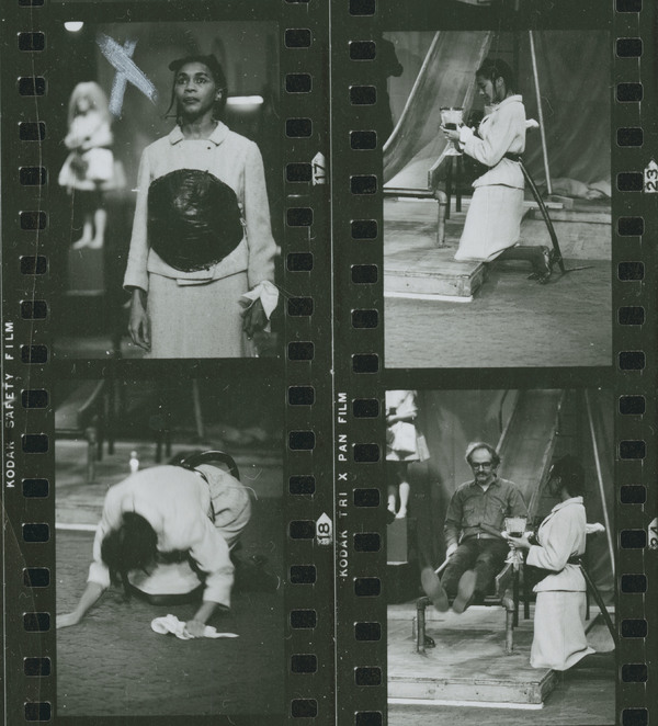 A contact sheet of photographs depicting Mary Alice and others performing Adrienne Ke Photo