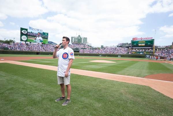 Photo Flash: THE BOOK OF MORMON's Ryan Bondy Pitches, Sings National Anthem at Wrigley Field Image