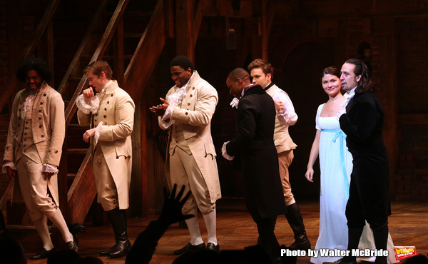 Leslie Odom Jr. and Phillipa Soo with Lin-Manuel Miranda and cast Photo