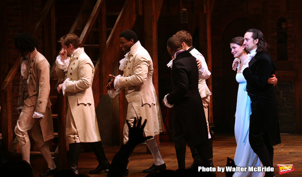 Leslie Odom Jr. and Phillipa Soo with Lin-Manuel Miranda and cast Photo