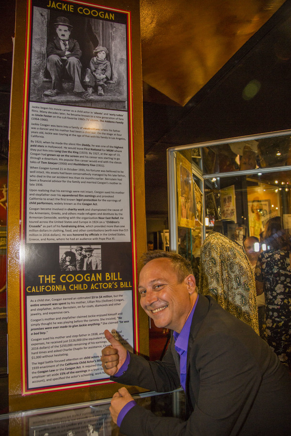 Keith Coogan gives thumbs up to Grandfather Jackie Coogan's The Coogan Bill Photo