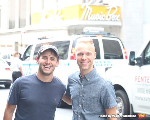 FREEZE FRAME: Benj Pasek and Justin Paul with DEAR EVAN HANSEN Broadway Marquee  Image