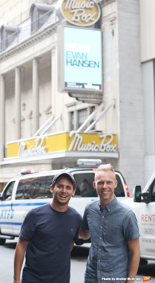 FREEZE FRAME: Benj Pasek and Justin Paul with DEAR EVAN HANSEN Broadway Marquee  Image