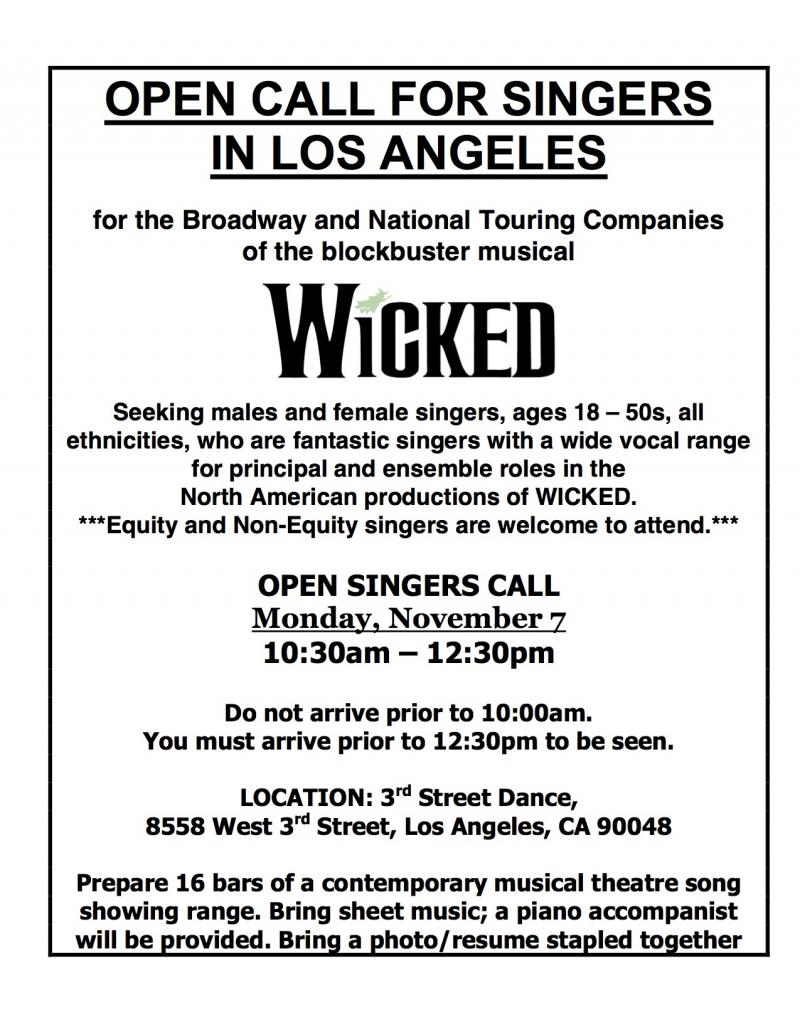 Attention Witches of the West Coast- WICKED Will Hold Open Call in LA! Image