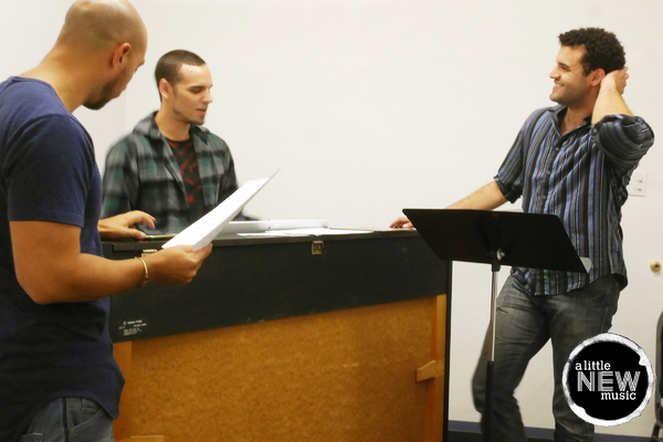 Kila Packett, Gregory Nabours, and Travis Leland rehearse for ALNM Photo