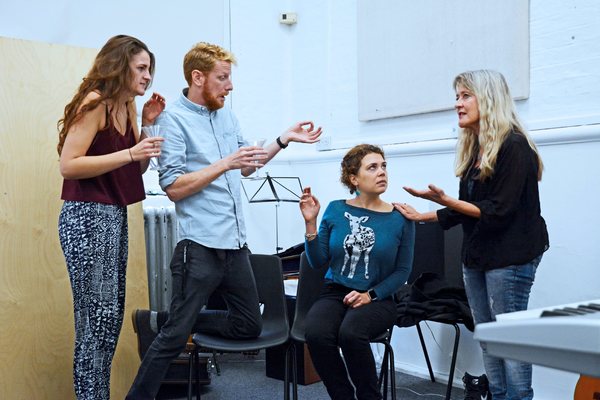 Lauren Chinery as Myrtle Wilson, Paul Tonkin, Lowri Amies, and Linnie Reedman Photo