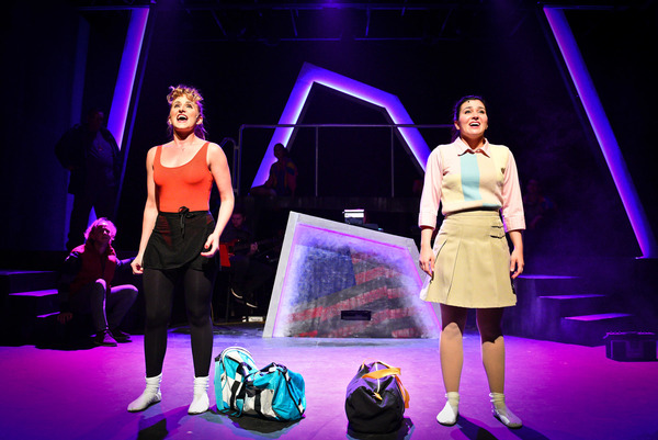 (front, l to r,) Amanda Horvath and Courtney Mack with the cast of Underscore Theatre Photo