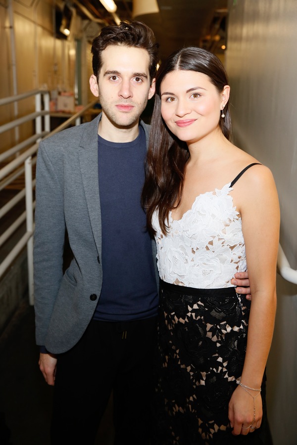 cast members Adam Chanler-Berat and Phillipa SooÂ pose backstage after the opening  Photo