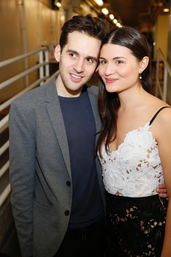 cast members Adam Chanler-Berat and Phillipa SooÂ pose backstage after the opening  Photo