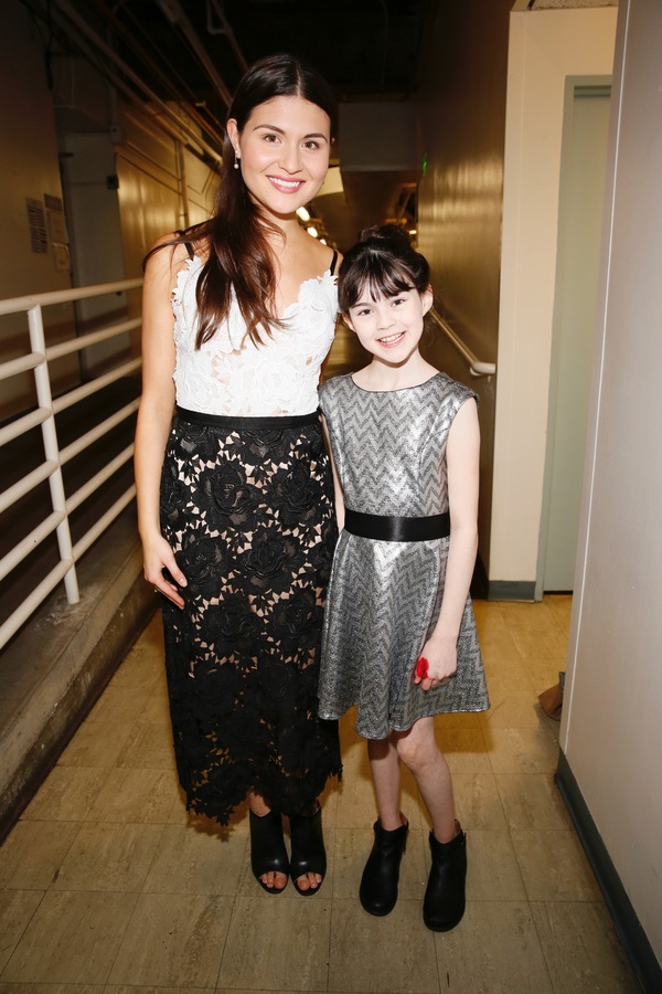 From left, cast members Phillipa Soo and Savvy CrawfordÂ pose backstage after the o Photo