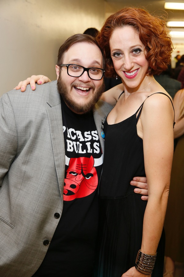cast members Randy Blair and Alison Cimmet pose backstage after the opening night per Photo