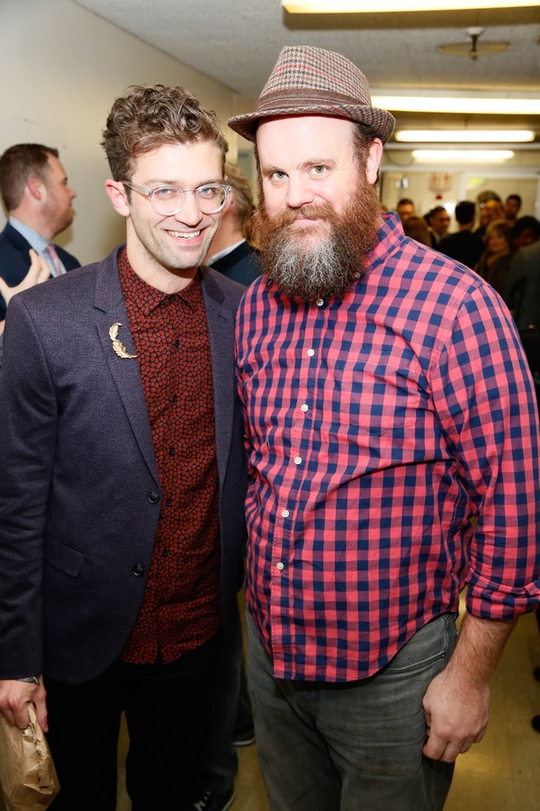 From left, choreographer Sam Pinkleton and cast member Paul Whitty pose backstage aft Photo