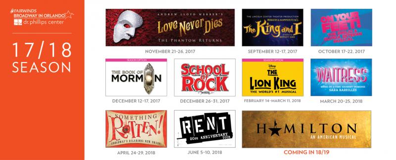 ON YOUR FEET, WAITRESS, RENT Part of 2017/2018 Fairwinds Broadway in Orlando Season; HAMILTON in 2018-2019 Image