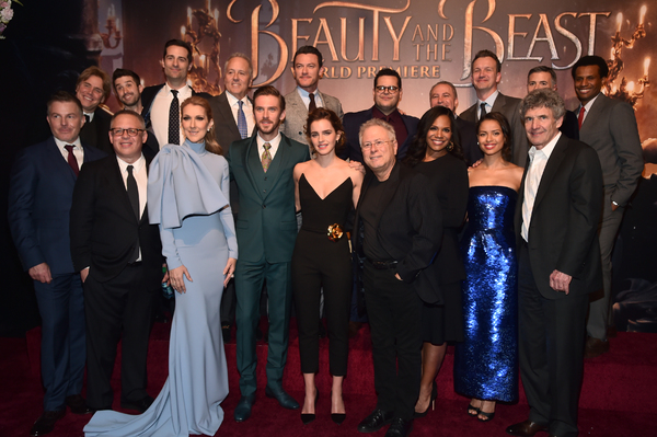 LOS ANGELES, CA - MARCH 02:  (L-R top) Co-Screenwriter Stephen Chbosky, Co-producer Greg Yolen, Producer Todd Lieberman, Producer David Hoberman, actors Luke Evans, Josh Gad, Walt Disney Studios President Alan Bergman, President of Walt Disney Studios Mot at 