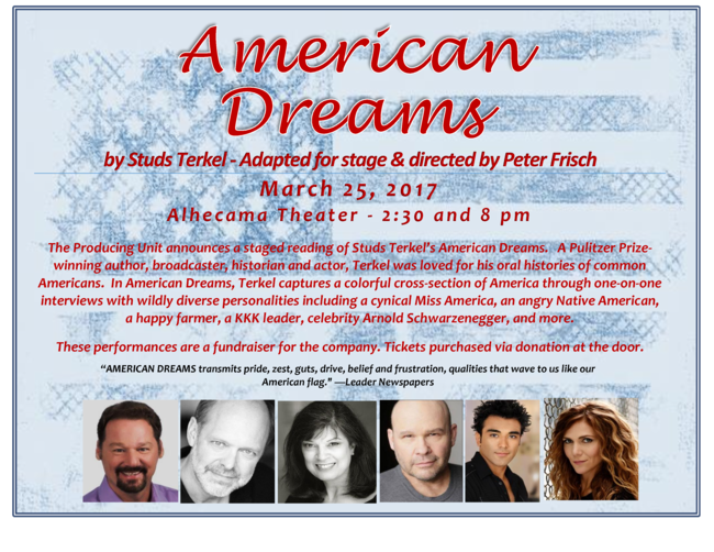 BWW Preview: The Producing Unit Presents a Staged Reading Of AMERICAN DREAMS at The Alhecama Theater Image
