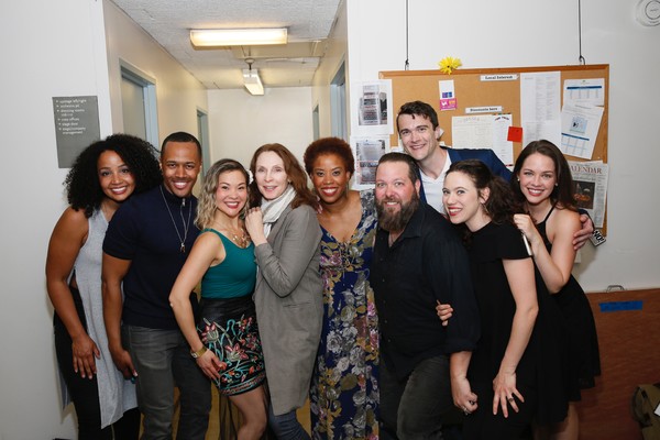 The cast poses backstage with actor Gates McFadden (center) after the opening night p Photo