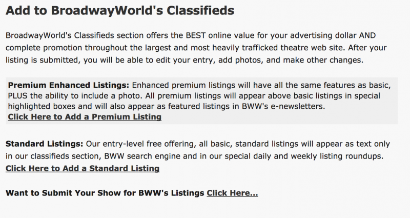 Browse and Add Your Listings to BroadwayWorld's Free Classifieds Image