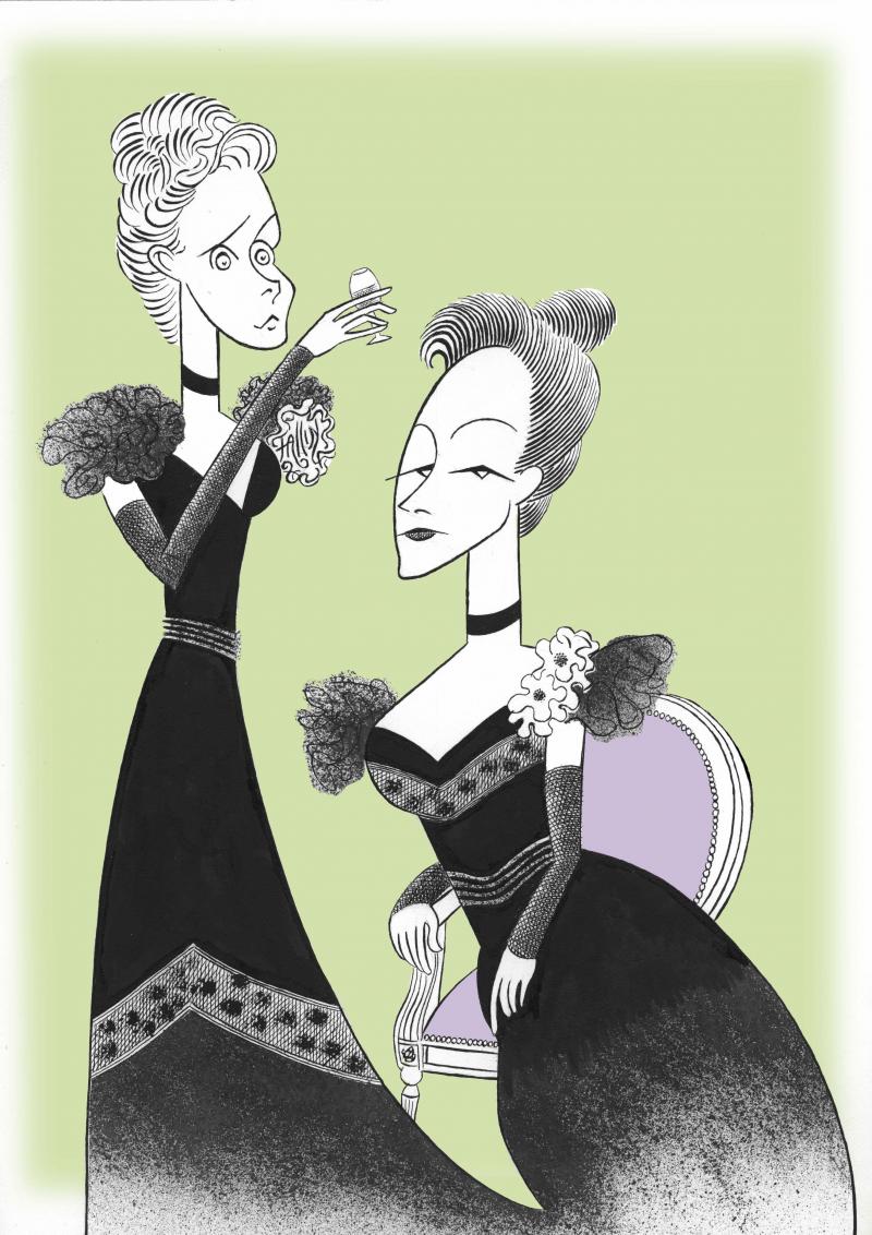 BWW Exclusive: Ken Fallin Draws the Stage - Cynthia Nixon and Laura Linney in THE LITTLE FOXES Image