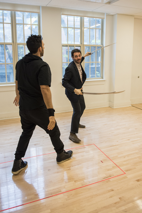 Photo Flash: In Rehearsal For Waterwell's HAMLET Starring Arian Moayed, Sherie Rene Scott, and Micah Stock Image