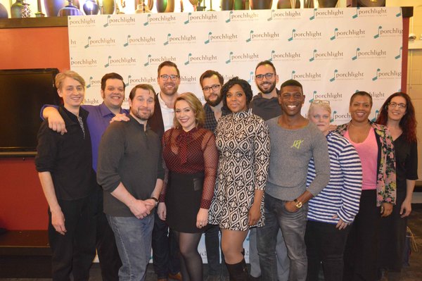 (L to R) Percussionist Tony Scandora, Actors Vasily Deris, Karl Hamilton, Greg Zawada, Khaki Pixley, Robert Quintanilla, Sharriese Hamilton, Patrick Byrnes, Curtis Bannister, and Nancy Kolton with Director Lili-Anne Brown and Music Director Andra Velis Si at 