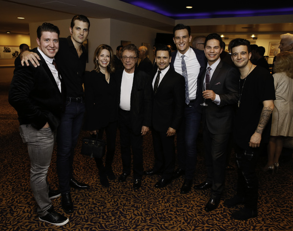 Frankie Valli, center in white T-shirt, with Jackie Jacobs on his left, with the cast Photo