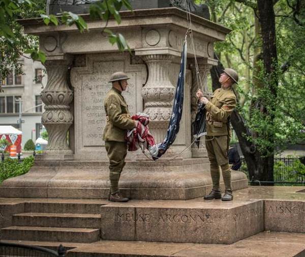 Photo Flash: World War I Doughboys Raise Flag at Eternal Light Flagstaff in Madison Square Park 